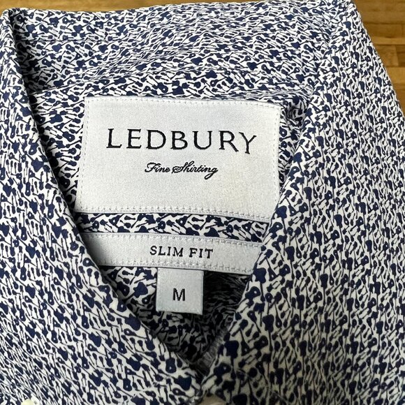 Ledbury Mens Blue Guitar Pattern Long Sleeve Button Down Shirt Size Medium - Picture 4 of 9